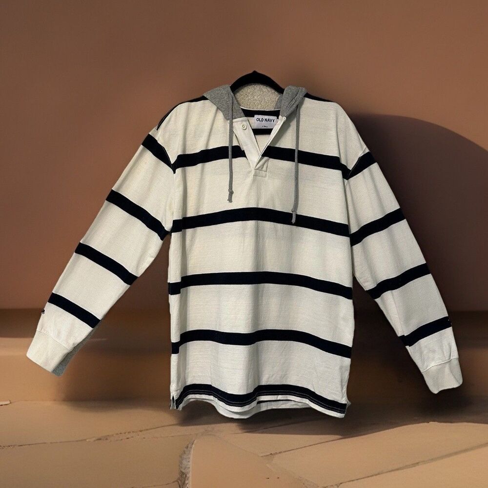 Old Navy Striped Hoodie With Grey Hood: Size Large Tall Cotton Blend